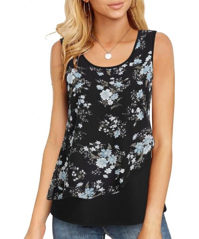 Women's Sleeveless Tank Tops Double Layers Chiffon Casual Blouse Tunic Shirts Multicolor Black $10.00 Tanks