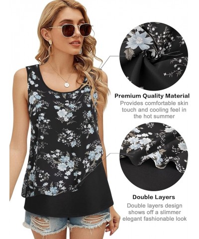 Women's Sleeveless Tank Tops Double Layers Chiffon Casual Blouse Tunic Shirts Multicolor Black $10.00 Tanks