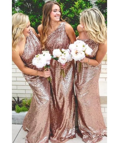 Sequin One Shoulder Bridesmaid Dresses for Women Long Formal Dresses for Women A Line Wedding Guest Dresses White Silver $41....