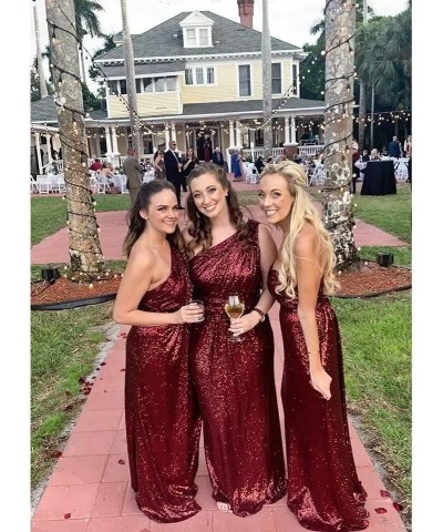 Sequin One Shoulder Bridesmaid Dresses for Women Long Formal Dresses for Women A Line Wedding Guest Dresses White Silver $41....