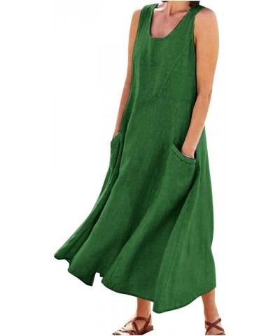 Womens Summer Tank Dress Sleeveless U Neck Printed/Solid Boho Beach Shirt Maxi Dresses with Pocket 27-green $12.90 Others