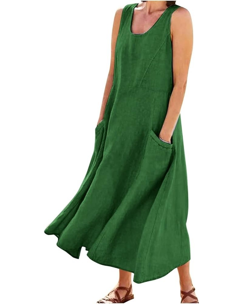 Womens Summer Tank Dress Sleeveless U Neck Printed/Solid Boho Beach Shirt Maxi Dresses with Pocket 27-green $12.90 Others