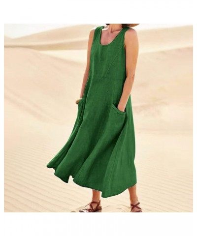 Womens Summer Tank Dress Sleeveless U Neck Printed/Solid Boho Beach Shirt Maxi Dresses with Pocket 27-green $12.90 Others