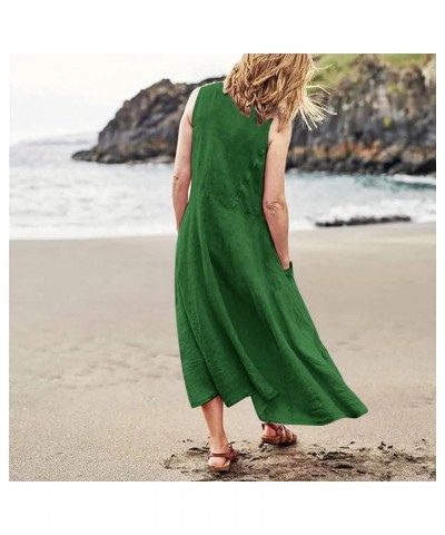 Womens Summer Tank Dress Sleeveless U Neck Printed/Solid Boho Beach Shirt Maxi Dresses with Pocket 27-green $12.90 Others