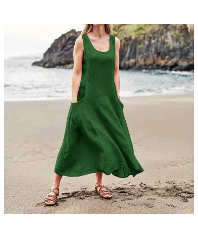 Womens Summer Tank Dress Sleeveless U Neck Printed/Solid Boho Beach Shirt Maxi Dresses with Pocket 27-green $12.90 Others