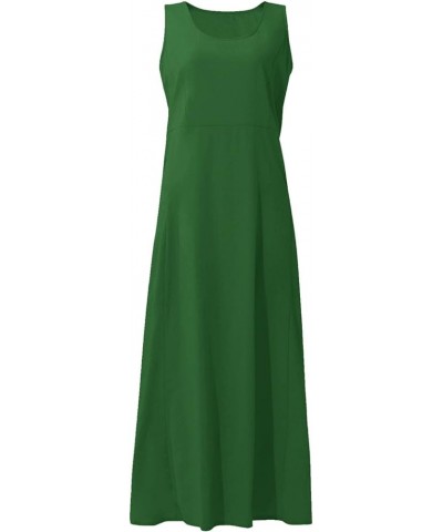 Womens Summer Tank Dress Sleeveless U Neck Printed/Solid Boho Beach Shirt Maxi Dresses with Pocket 27-green $12.90 Others