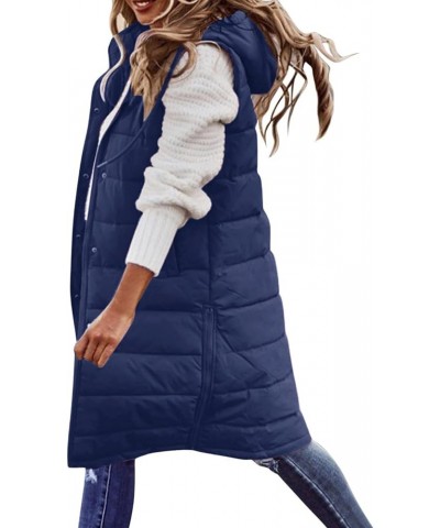 Plus Size Womens Quilted Puffer Vest Sleeveless Hooded Winter Warm Jacket Side Zipper Hem Long Padded Outerwear Navy $12.54 V...