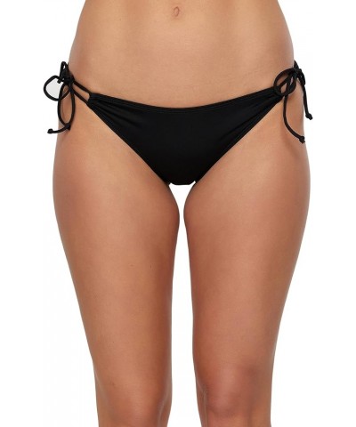 Women's Mina Tie Side Bikini Bottoms - Full Coverage Women's Bathing Suit Bottom with Side Tie String Black | Saltwater Solid...