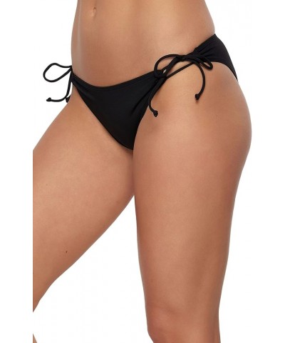 Women's Mina Tie Side Bikini Bottoms - Full Coverage Women's Bathing Suit Bottom with Side Tie String Black | Saltwater Solid...