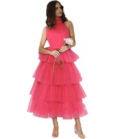 Women‘s Tiered Tulle Prom Dresses Halter Homecoming Dress Evening Party Gowns Watermelon $33.18 Dresses