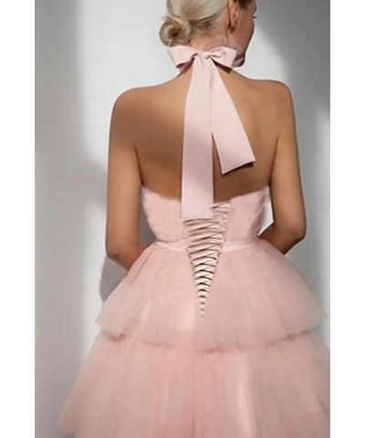 Women‘s Tiered Tulle Prom Dresses Halter Homecoming Dress Evening Party Gowns Watermelon $33.18 Dresses