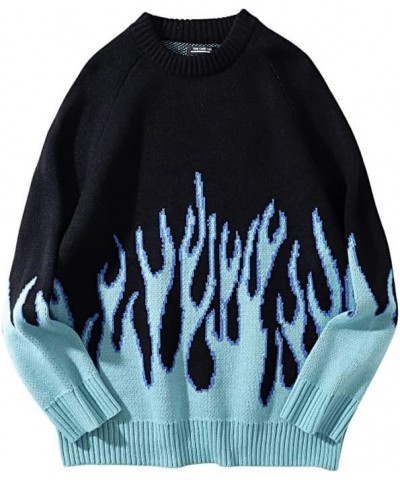 Y2K Hip Hop Oversized Sweater Fairy Grunge Flame Knitted Pullover Gothic Tops Aesthetic Punk Goth Clothes Blue $13.94 Sweaters