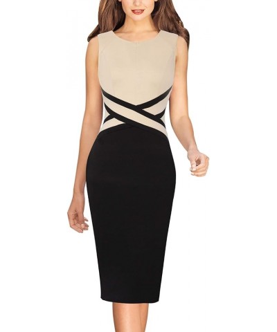 Womens Colorblock Front Zipper Work Office Business Party Bodycon Pencil Dress Beige+black-2 $27.72 Dresses