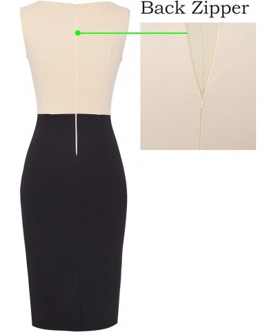 Womens Colorblock Front Zipper Work Office Business Party Bodycon Pencil Dress Beige+black-2 $27.72 Dresses