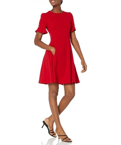 Women's Flounce Sleeve Fit and Flare with Belt Dress Scarlet $29.14 Dresses