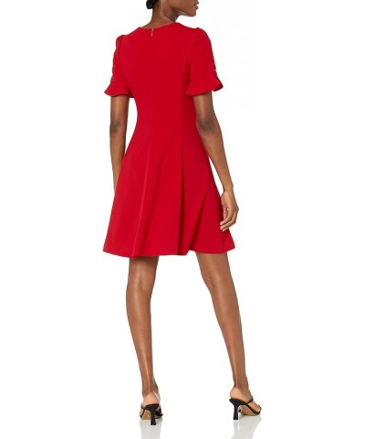 Women's Flounce Sleeve Fit and Flare with Belt Dress Scarlet $29.14 Dresses