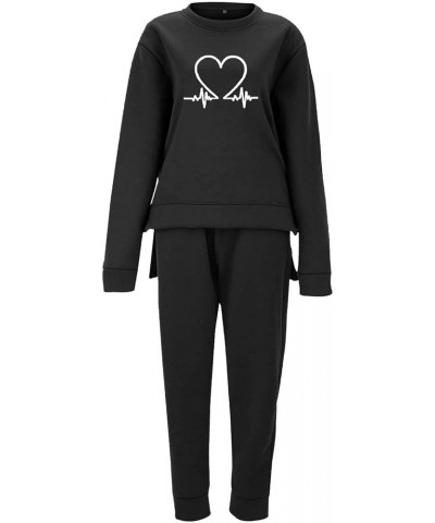 Sweatsuit Set for Women 2 piece Fleece Lined pullover crew neck Sweatshirt and Baggy Sweatpants with Pockets Black_01 $11.33 ...