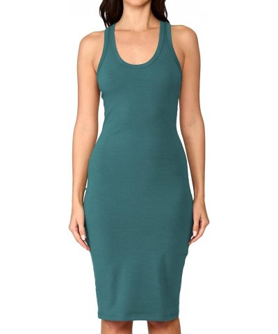 Women's Fitted Sleeveless Racerback Midi Bodycon Tank Dress Jade $11.00 Dresses