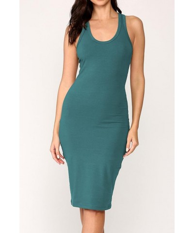 Women's Fitted Sleeveless Racerback Midi Bodycon Tank Dress Jade $11.00 Dresses