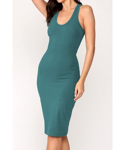 Women's Fitted Sleeveless Racerback Midi Bodycon Tank Dress Jade $11.00 Dresses