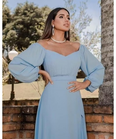 Off Shoulder Bridesmaid Dresses for Women Long Sleeve Chiffon Formal Evening Party Prom Dress with Slit Teal $33.05 Dresses