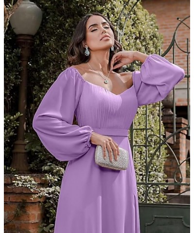 Off Shoulder Bridesmaid Dresses for Women Long Sleeve Chiffon Formal Evening Party Prom Dress with Slit Teal $33.05 Dresses