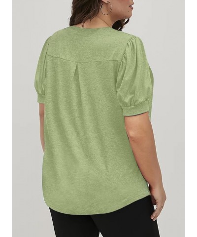 Womens Plus Size Tops V Neck Puff Short Sleeve Summer Loose Casual Solid Tees Shirts(1X-5X) A Grass Green $12.00 T-Shirts