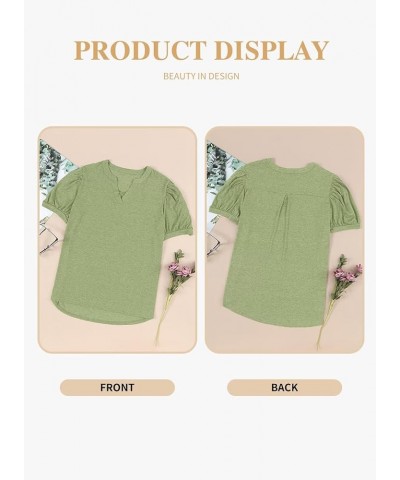 Womens Plus Size Tops V Neck Puff Short Sleeve Summer Loose Casual Solid Tees Shirts(1X-5X) A Grass Green $12.00 T-Shirts