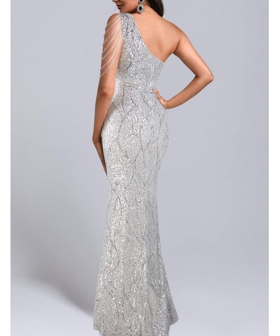 Elegant Sequin Dresses for Wedding Guest One Shoulder Dress for Women with Bead Maxi Formal Gowns A-silver $44.65 Dresses