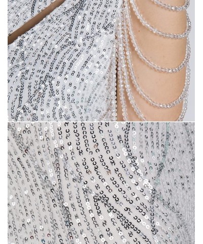 Elegant Sequin Dresses for Wedding Guest One Shoulder Dress for Women with Bead Maxi Formal Gowns A-silver $44.65 Dresses