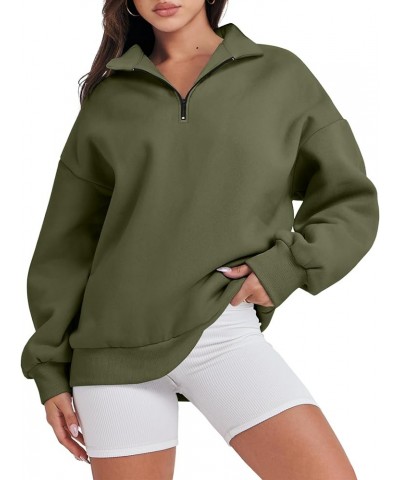 Women Long Sleeve Oversized Half Zip Pullover Sweatshirt Y2K Hoodie Sweater Trendy Fall Clothes Army Green $18.00 Sweaters