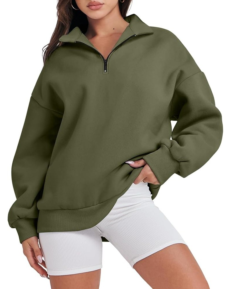 Women Long Sleeve Oversized Half Zip Pullover Sweatshirt Y2K Hoodie Sweater Trendy Fall Clothes Army Green $18.00 Sweaters