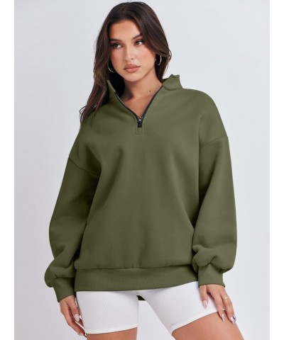 Women Long Sleeve Oversized Half Zip Pullover Sweatshirt Y2K Hoodie Sweater Trendy Fall Clothes Army Green $18.00 Sweaters