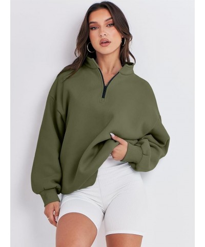 Women Long Sleeve Oversized Half Zip Pullover Sweatshirt Y2K Hoodie Sweater Trendy Fall Clothes Army Green $18.00 Sweaters