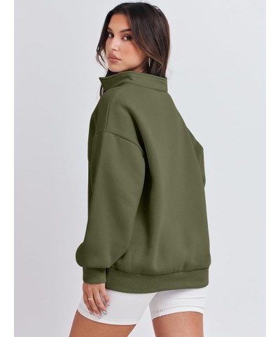 Women Long Sleeve Oversized Half Zip Pullover Sweatshirt Y2K Hoodie Sweater Trendy Fall Clothes Army Green $18.00 Sweaters