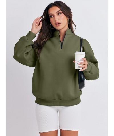 Women Long Sleeve Oversized Half Zip Pullover Sweatshirt Y2K Hoodie Sweater Trendy Fall Clothes Army Green $18.00 Sweaters