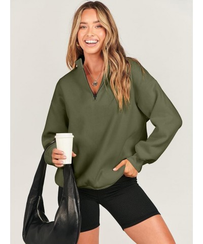 Women Long Sleeve Oversized Half Zip Pullover Sweatshirt Y2K Hoodie Sweater Trendy Fall Clothes Army Green $18.00 Sweaters