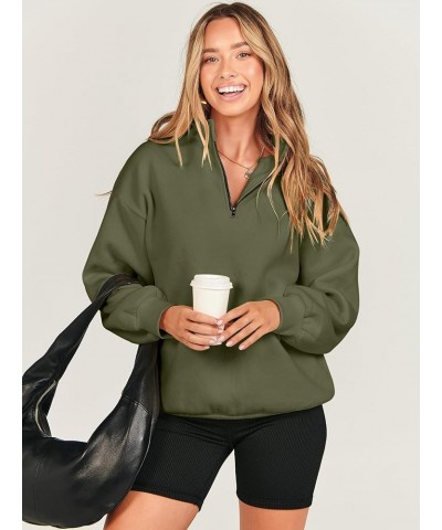 Women Long Sleeve Oversized Half Zip Pullover Sweatshirt Y2K Hoodie Sweater Trendy Fall Clothes Army Green $18.00 Sweaters