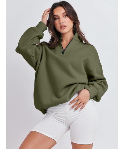 Women Long Sleeve Oversized Half Zip Pullover Sweatshirt Y2K Hoodie Sweater Trendy Fall Clothes Army Green $18.00 Sweaters