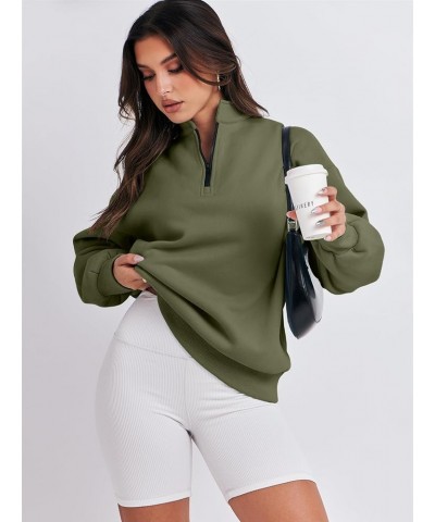 Women Long Sleeve Oversized Half Zip Pullover Sweatshirt Y2K Hoodie Sweater Trendy Fall Clothes Army Green $18.00 Sweaters