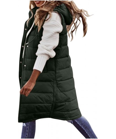 Womens 2023 Fall Reversible Vests Sleeveless Fleece Jacket Zip Up Hoodie Pockets Long Warm Winter Coat Outerwear S-5XL Green-...