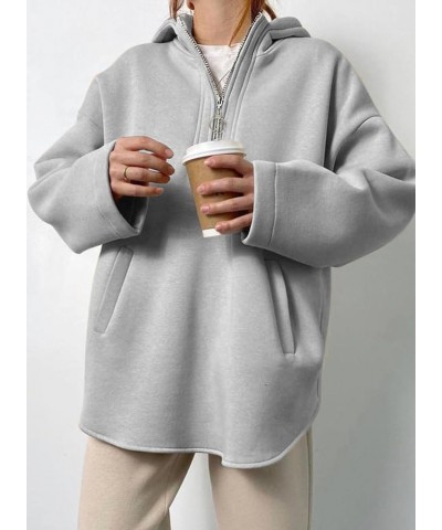 Women's Oversized Hoodie Casual Long Sleeve Half Zipper Pocket Sweatshirt Pullover Tops Gray $18.04 Hoodies & Sweatshirts