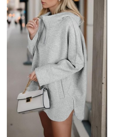 Women's Oversized Hoodie Casual Long Sleeve Half Zipper Pocket Sweatshirt Pullover Tops Gray $18.04 Hoodies & Sweatshirts