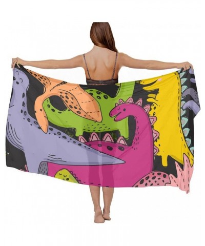 Women's Sarong Cover Ups Long Beach Kimono Bikini Wraps Boho Beachwear Colorful Cute Dinosaurs $14.39 Swimsuits