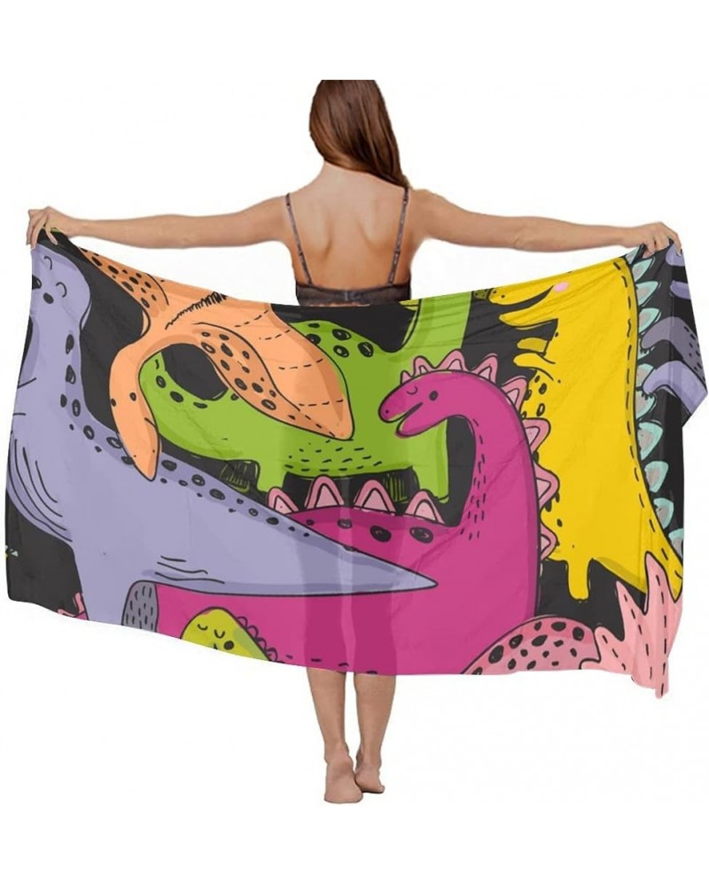 Women's Sarong Cover Ups Long Beach Kimono Bikini Wraps Boho Beachwear Colorful Cute Dinosaurs $14.39 Swimsuits