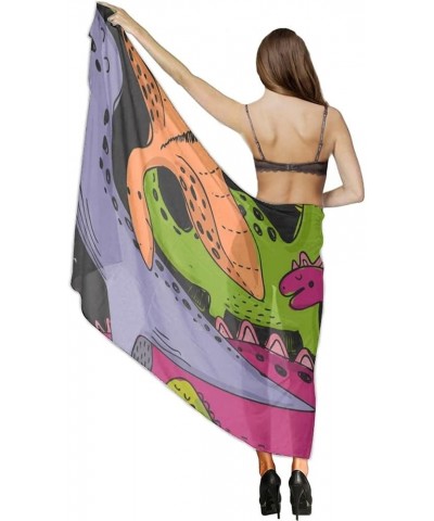 Women's Sarong Cover Ups Long Beach Kimono Bikini Wraps Boho Beachwear Colorful Cute Dinosaurs $14.39 Swimsuits