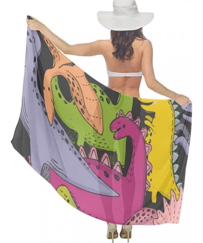 Women's Sarong Cover Ups Long Beach Kimono Bikini Wraps Boho Beachwear Colorful Cute Dinosaurs $14.39 Swimsuits