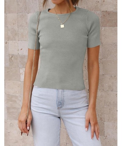 Women's Short Sleeve Basic T Shirt 2024 Summer Crewneck Ribbed Knit Slim Fit Solid Color Tee Tops,Almond Grey $11.72 T-Shirts