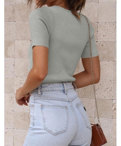 Women's Short Sleeve Basic T Shirt 2024 Summer Crewneck Ribbed Knit Slim Fit Solid Color Tee Tops,Almond Grey $11.72 T-Shirts