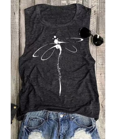 Let It Be Abstract Dragonfly Tank Top for Women Vintage Dragonfly Sleeveless Graphic Tee Summer Beach Vacation Vest Dark Grey...